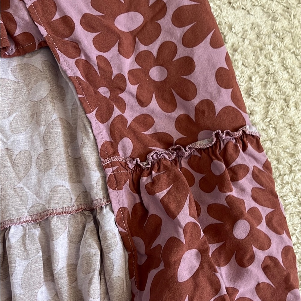 Art Class Floral Kids Dress and Romper in Purple and Brown - Picture 5 of 8